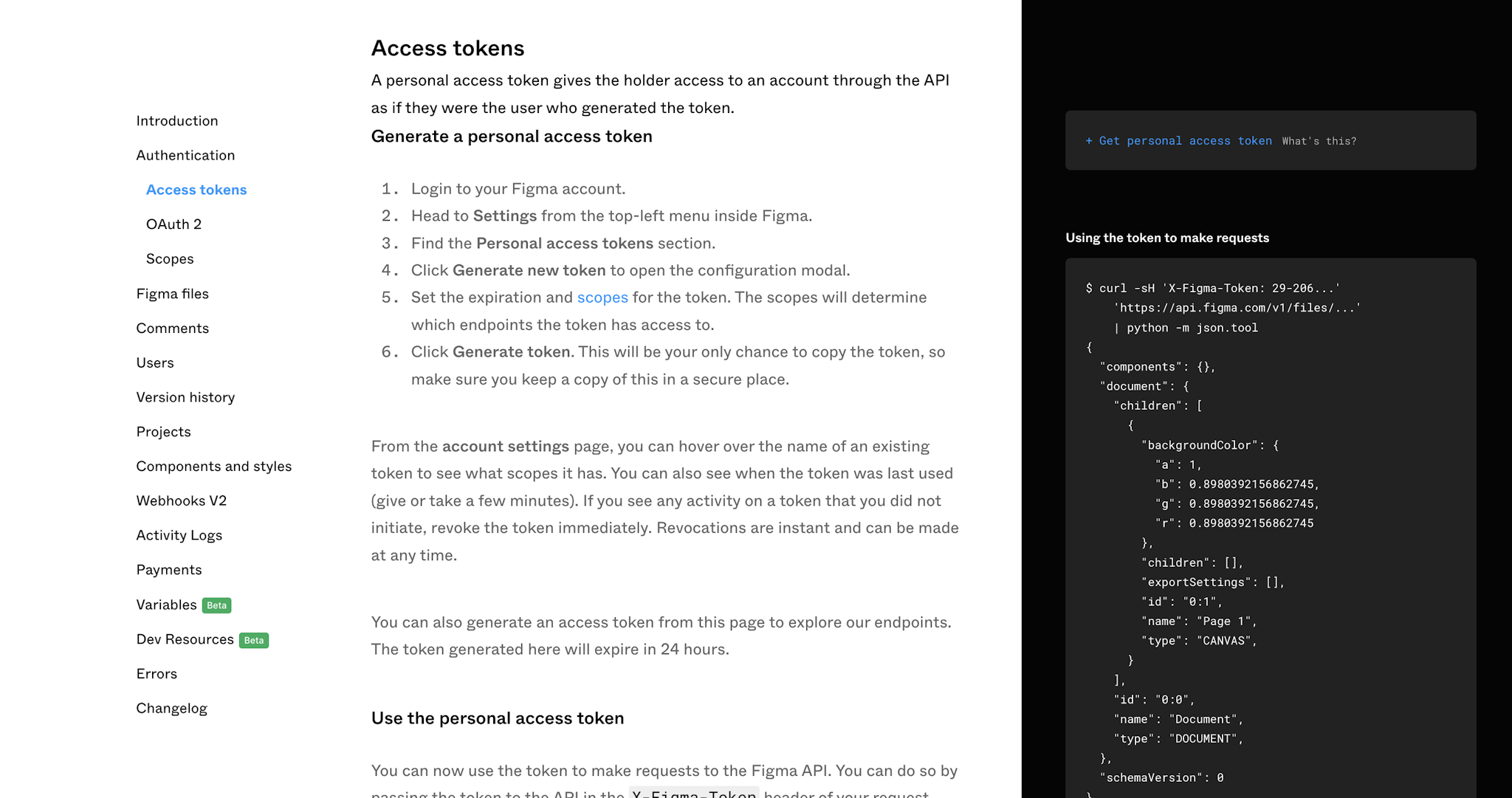 Figma access token gui screenshot